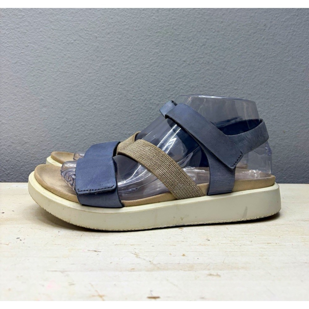 ECCO Blue Leather Flowt 2 Band Sandals Size 38